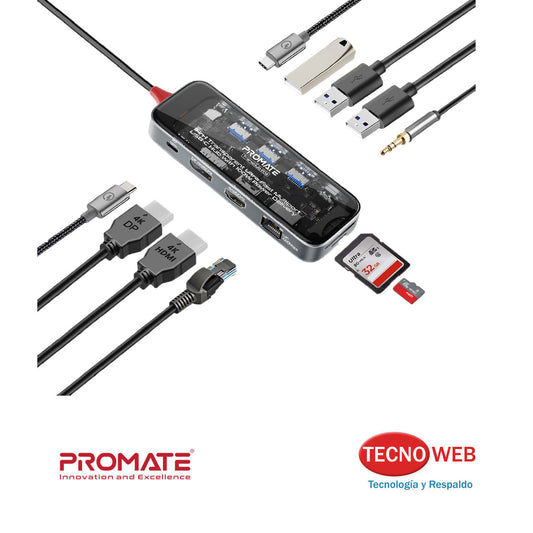 Hub Promate TransHub-Pro 11 En 1 USB-C HDMI Aux SD USB