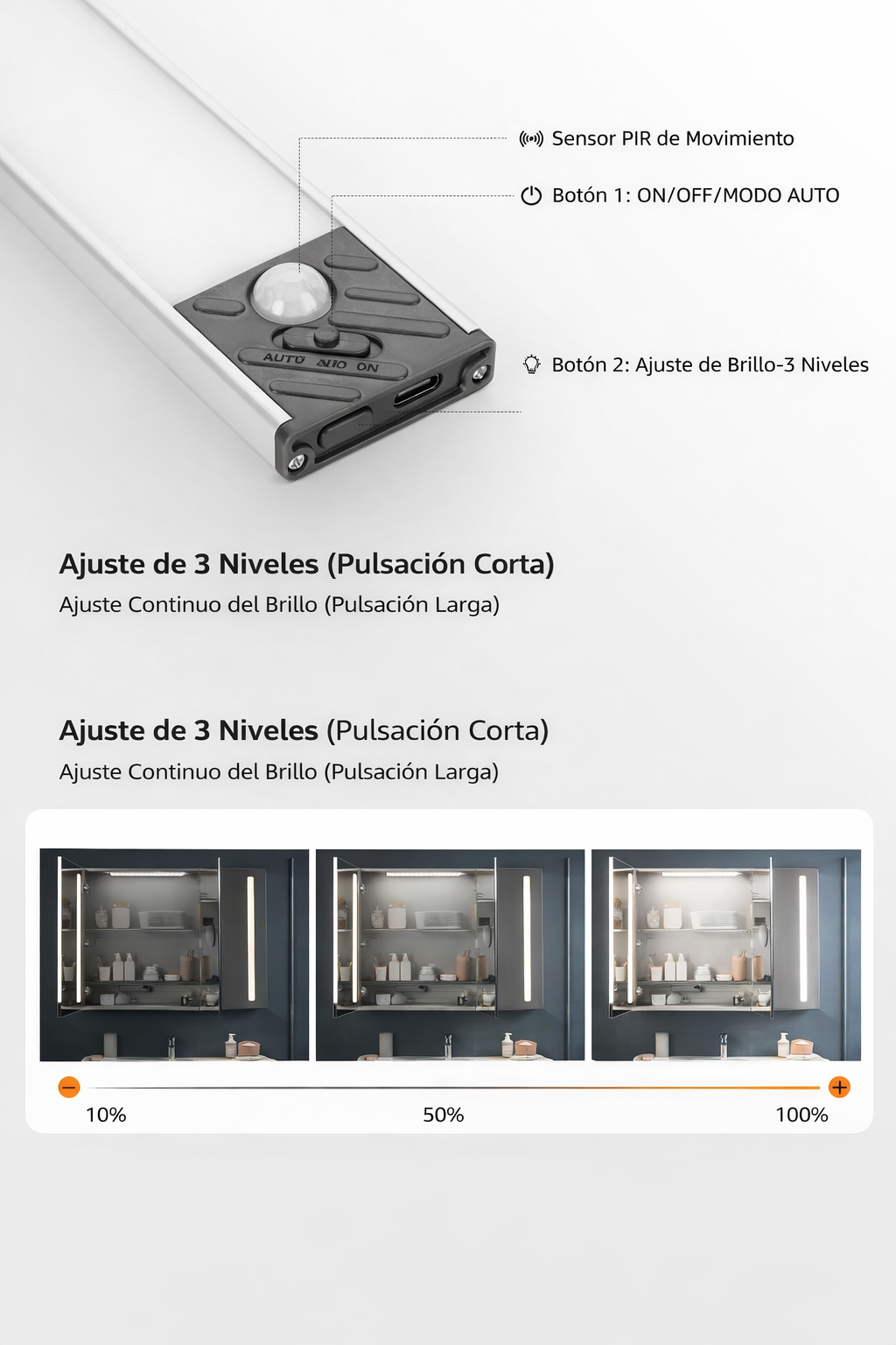 Luz Led recargable con sensor de movimiento y Base magnética