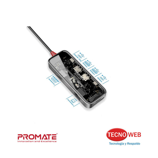 Hub Promate TransHub-Go 9 En 1 HDMI USB Rj45 SD USB-C