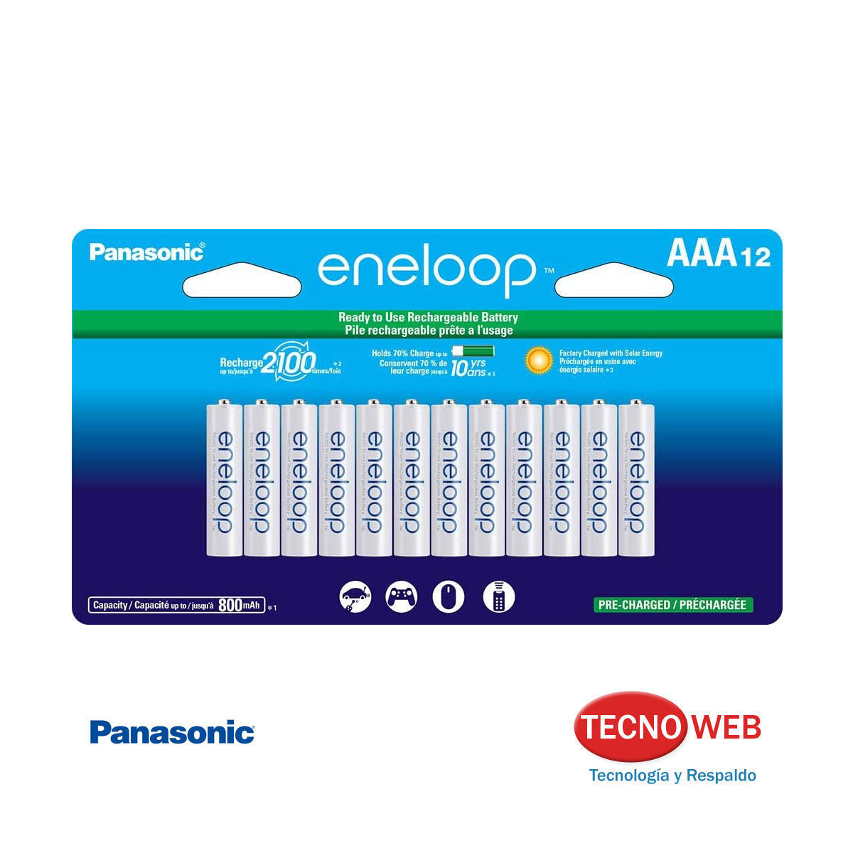 Pack 12 Pilas AAA Recargables 800 mAh Eneloop Panasonic