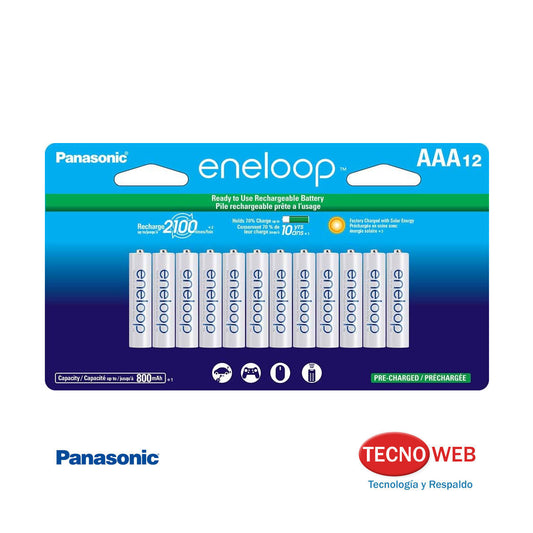 Pack 12 Pilas AAA Recargables 800 mAh Eneloop Panasonic