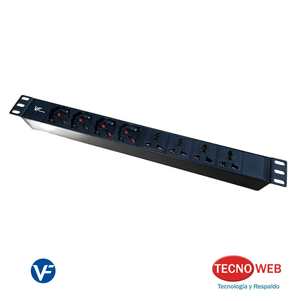 Zapatilla Rackeable Schuko VF 8 Tomas (4 Universales + 4 Schuko ) 1.8Mts