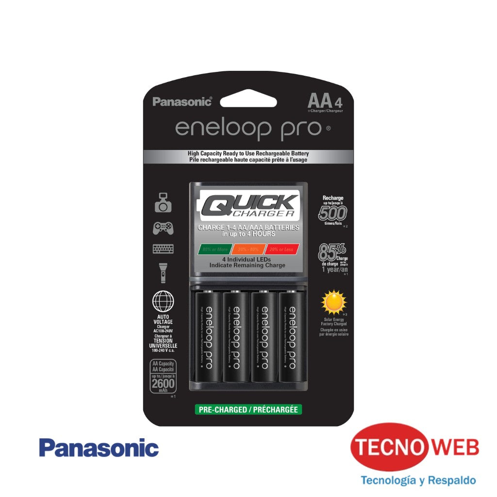 Cargador con 4 Pilas AA Panasonic Eneloop Pro BQ-CC55