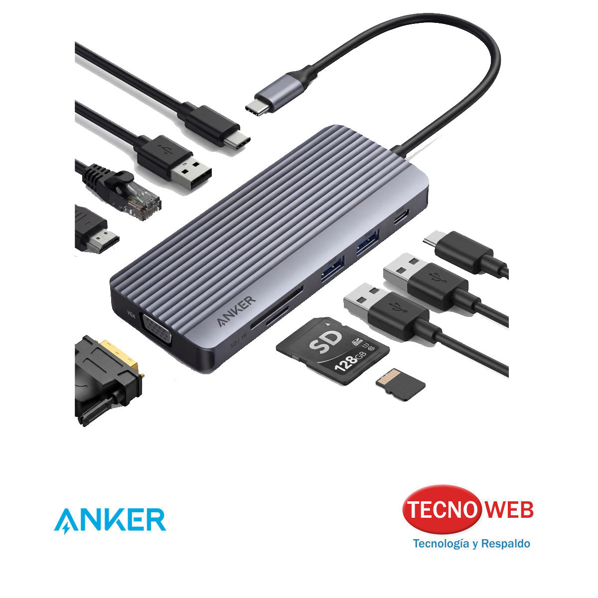 Hub USB-C 10 en 1 HDMI RJ45 USB-A VGA Anker A83C2