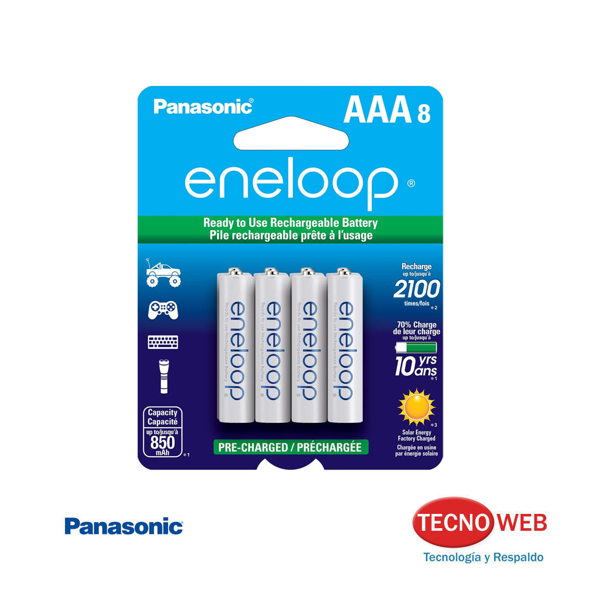 Pack De 8 Pilas AAA 850 Mah Panasonic Eneloop
