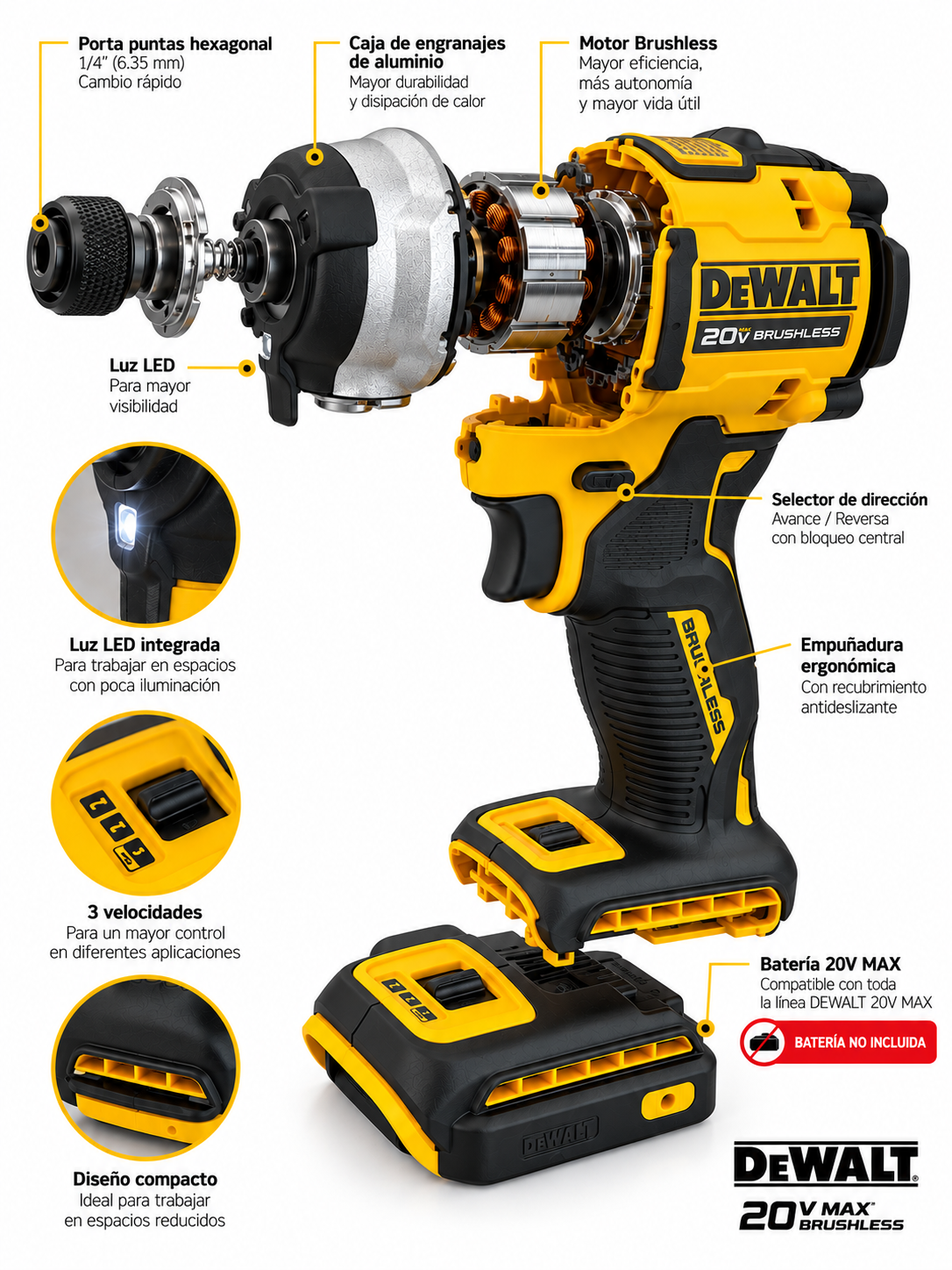 Atornillador de impacto inalámbrico DeWalt DCF850 (Solo herramienta)