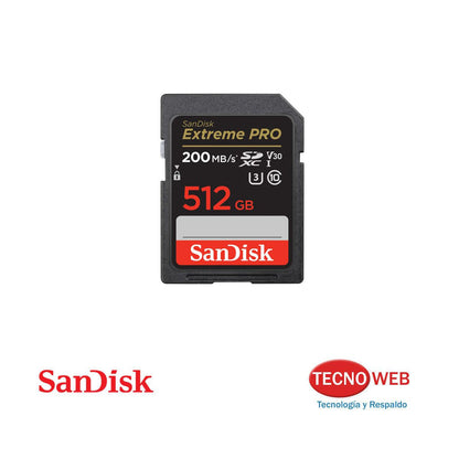 Tarjeta de Memoria SD XC 512 GB de 200 Mb/s Sandisk Extreme Pro