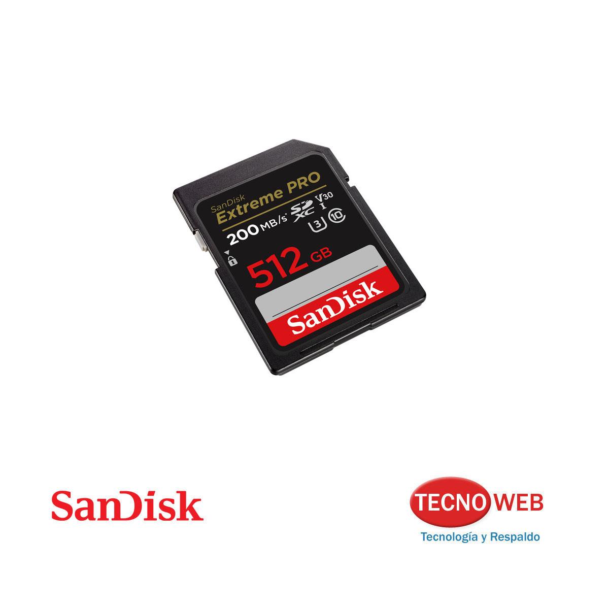Tarjeta de Memoria SD XC 512 GB de 200 Mb/s Sandisk Extreme Pro