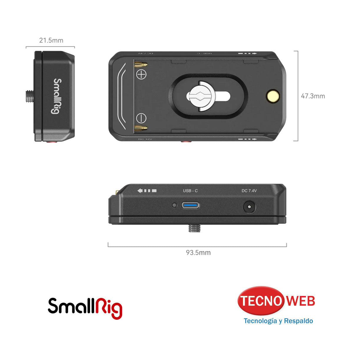 Plato Adaptador De Baterías Sony NP-F con Salida Dual 7.4 V-12 V + USB‑C SmallRig 3168B