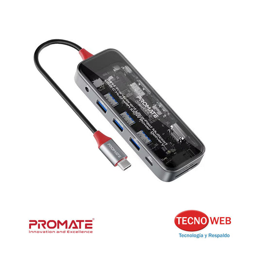 Hub Promate TransHub-Go  9 En 1 HDMI USB Rj45 SD USB-C