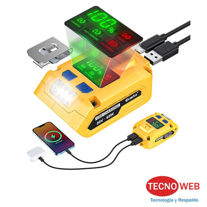 Cargador de Baterías Dewalt por USB y USB-C 65W