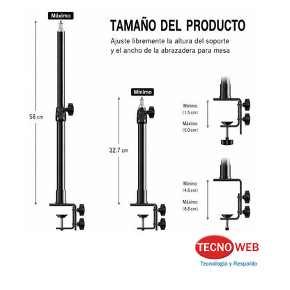 Soporte de Escritorio ajustable con Rosca 1/4 para Camaras, Micrófonos o Luces