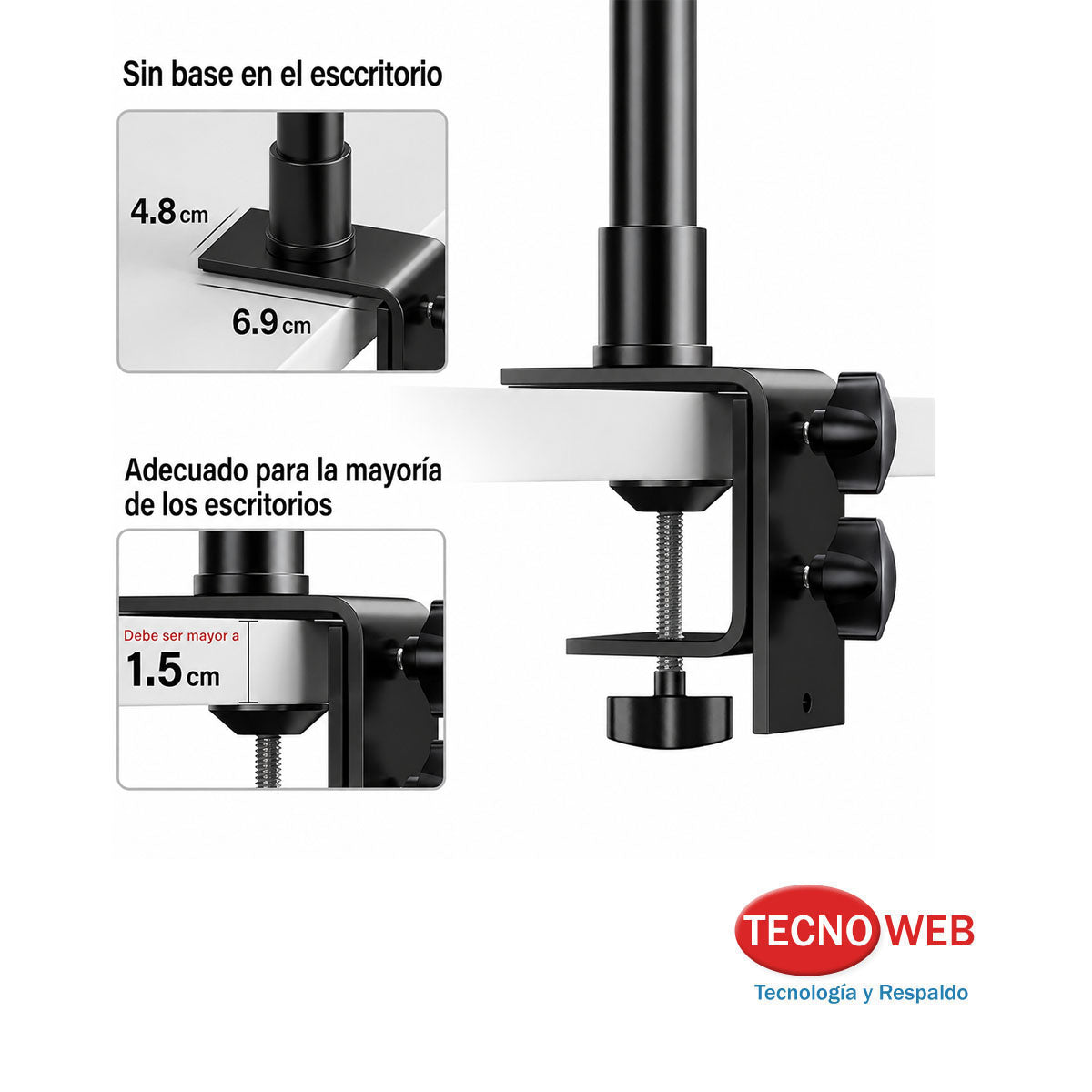 Soporte de Escritorio ajustable con Rosca 1/4 para Camaras, Micrófonos o Luces