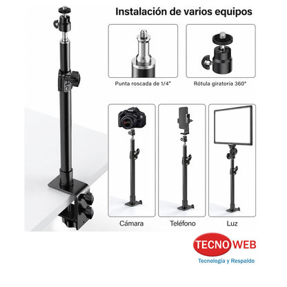 Soporte de Escritorio ajustable con Rosca 1/4 para Camaras, Micrófonos o Luces