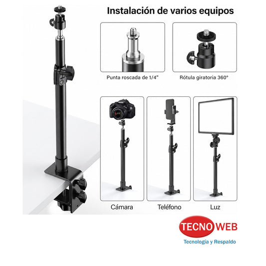 Soporte de Escritorio ajustable con Rosca 1/4 para Camaras, Micrófonos o Luces