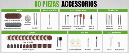 Mini Torno Inalámbrico con kit de accesorios 80 piezas