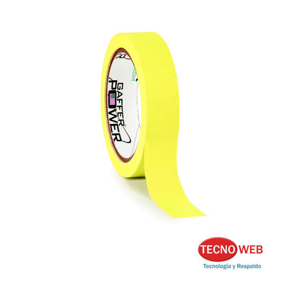 Cinta Gaffer  Multiuso Resistente Neón Amarilla 1.5 Cm Ancho x 10 Mts Largo