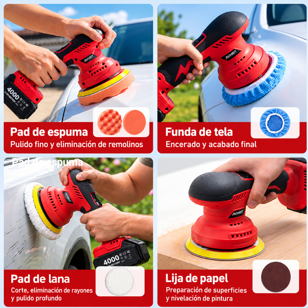 Pulidora Inalámbrica AVHRIT 6" 8 Velocidades + 2 Baterías 21V