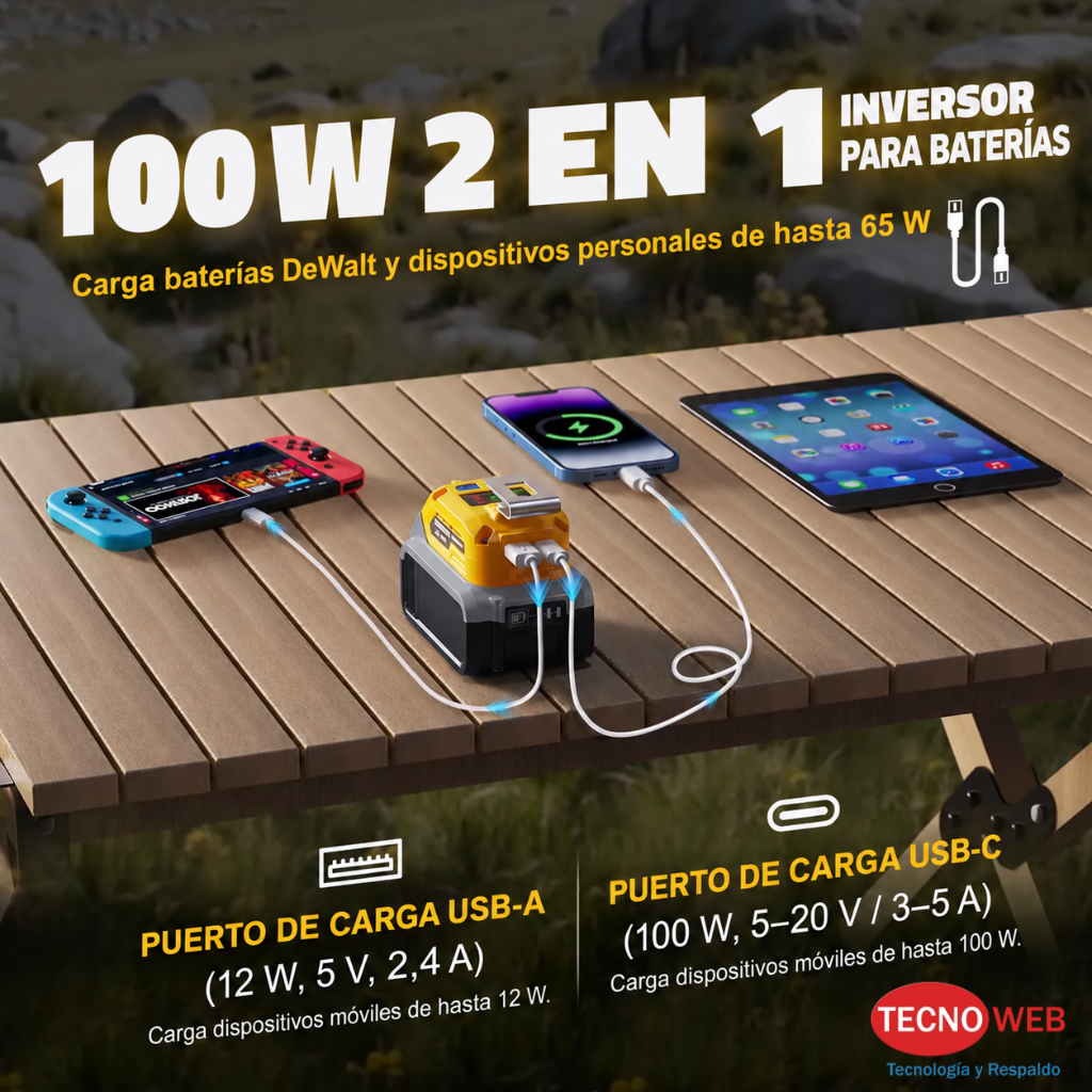 Cargador de Baterías DeWalt por USB y USB-C 65W
