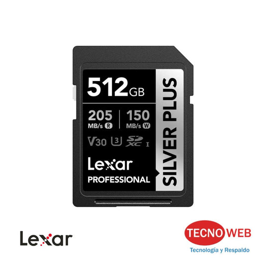 Tarjeta de Memoria SD XC 512 GB  Lexar Silver Plus 205MB/s