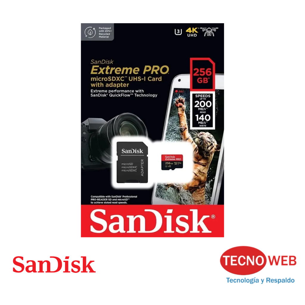 Tarjeta de Memoria de 256 GB para GoPro Micro SD Sandisk Extreme Pro