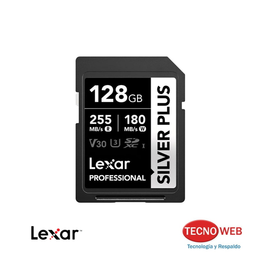 Tarjeta de Memoria SD XC 128  GB Lexar Silver Plus 255MB/s