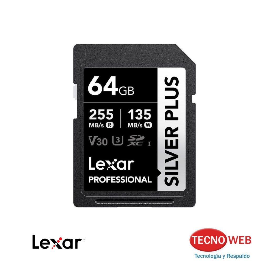 Tarjeta de Memoria SD XC 64 GB Lexar Silver Plus - 255 MB/s