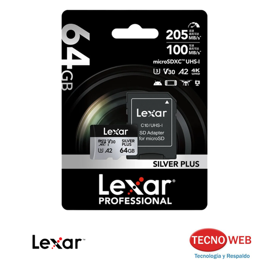 Tarjeta de Memoria de 64 GB para GoPro Micro SD Lexar Professional 205 MBs