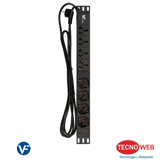Zapatilla Rackeable Schuko VF 8 Tomas (4 Universales + 4 Schuko ) 1.8Mts