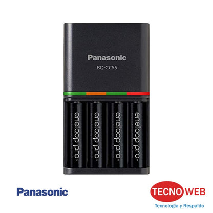 Cargador con 4 Pilas AA Panasonic Eneloop Pro BQ-CC55