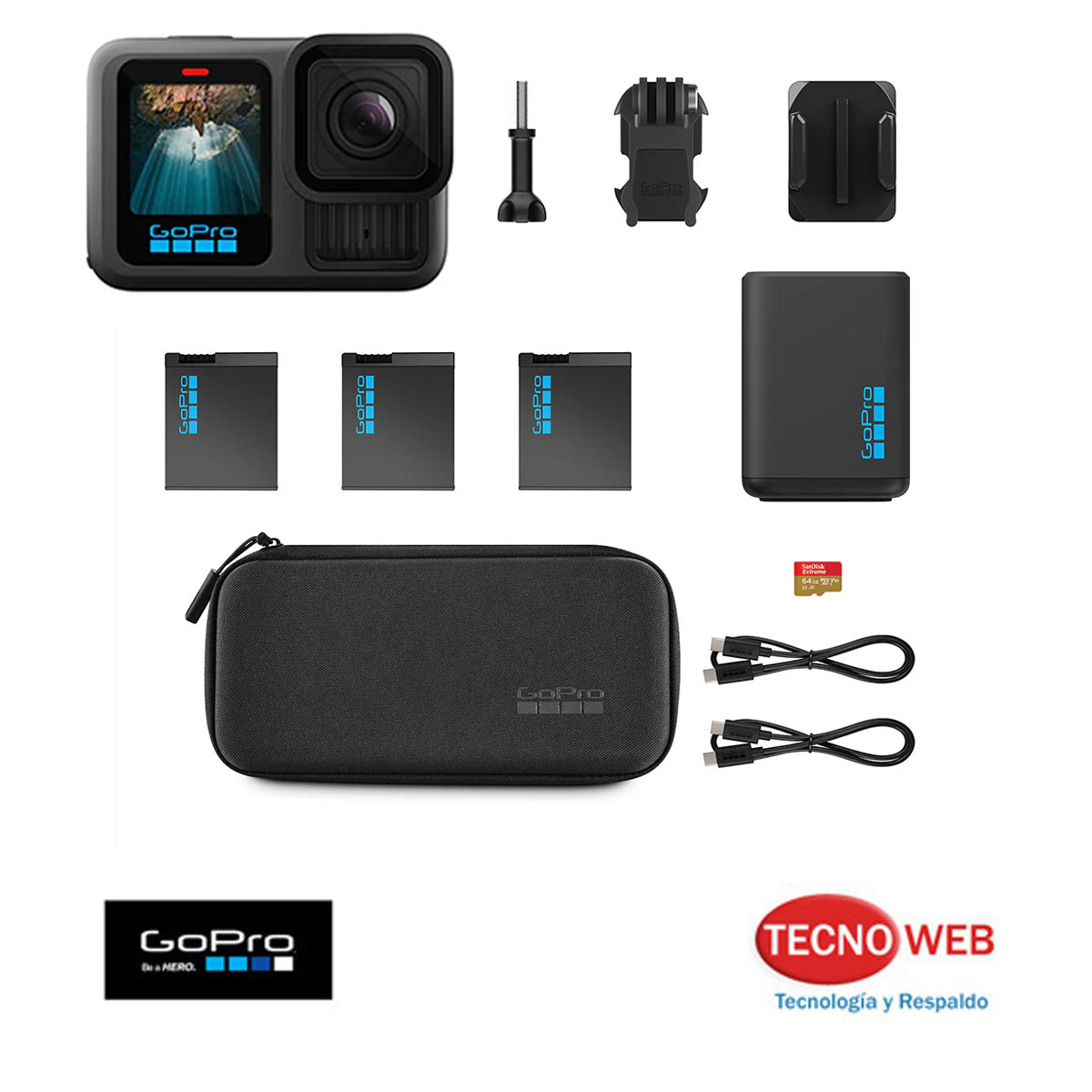 combo de hero 13 baterias memoria estuche cargador doble 