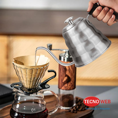 Caldera Pava Cuello de Ganso con Termómetro Barista Café 1.2 L -  GRIS