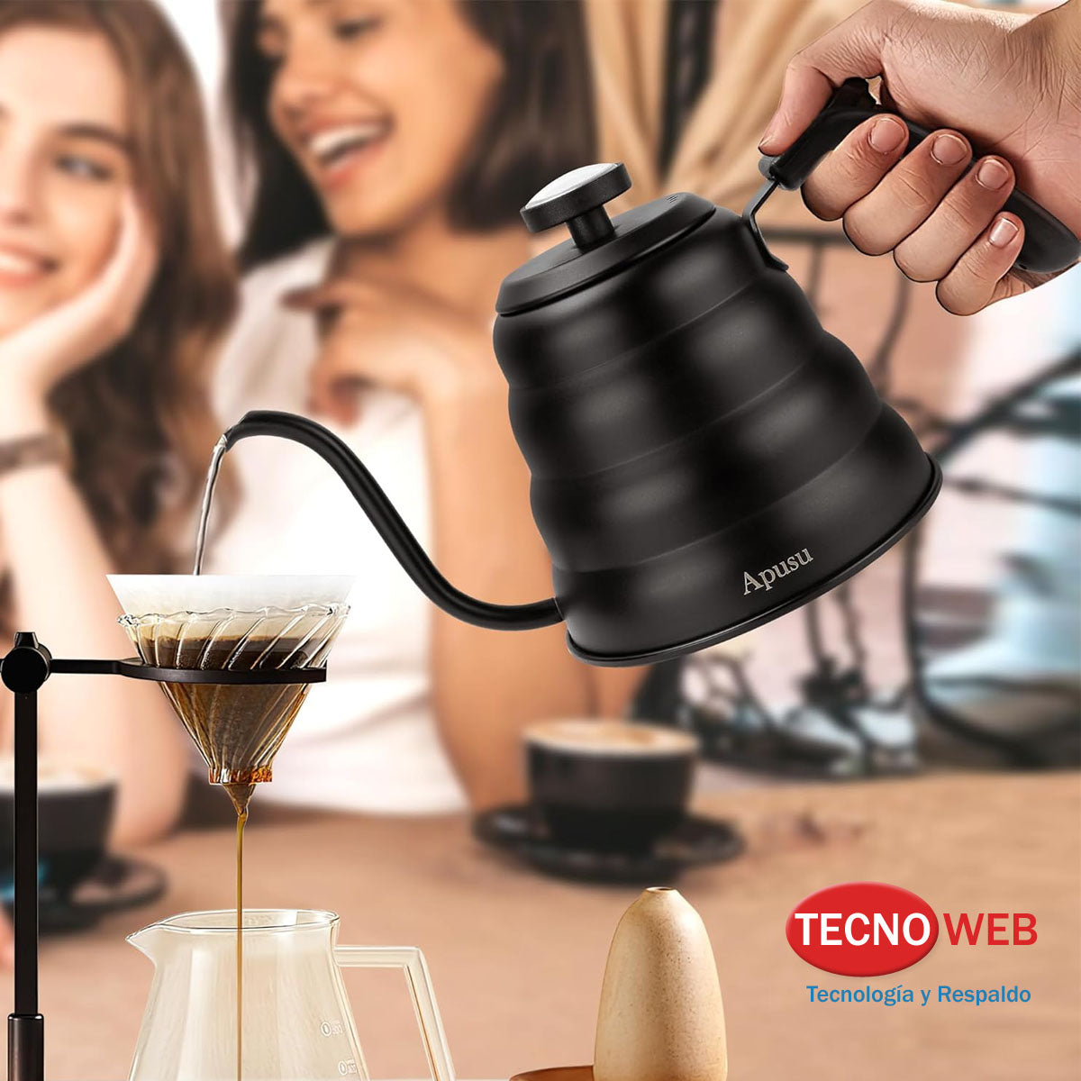 Caldera Pava Cuello de Ganso con Termómetro Barista Café 1.2 L -  NEGRO