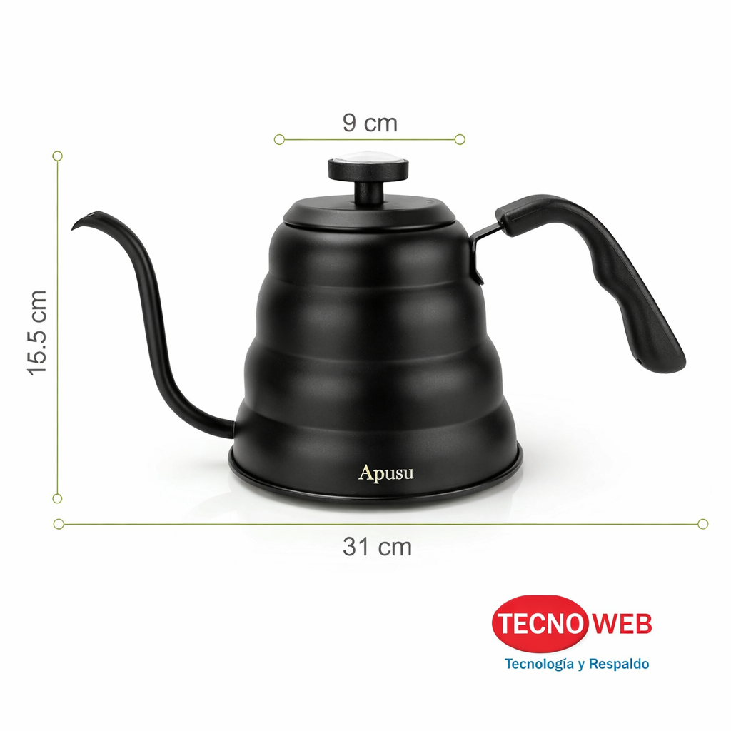 Caldera Pava Cuello de Ganso con Termómetro Barista Café 1.2 L -  NEGRO