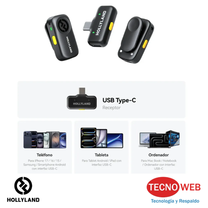Kit 2 micrófonos solaperos Hollyland Lark A1 Mini Duo USB-C