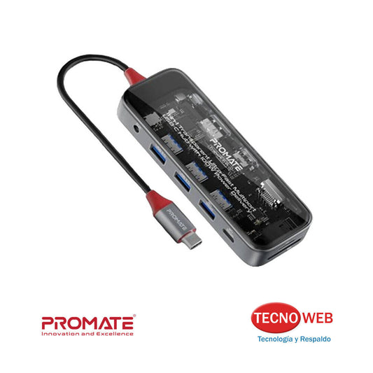 Hub Promate TransHub-Pro 11 En 1 USB-C HDMI  Aux SD USB