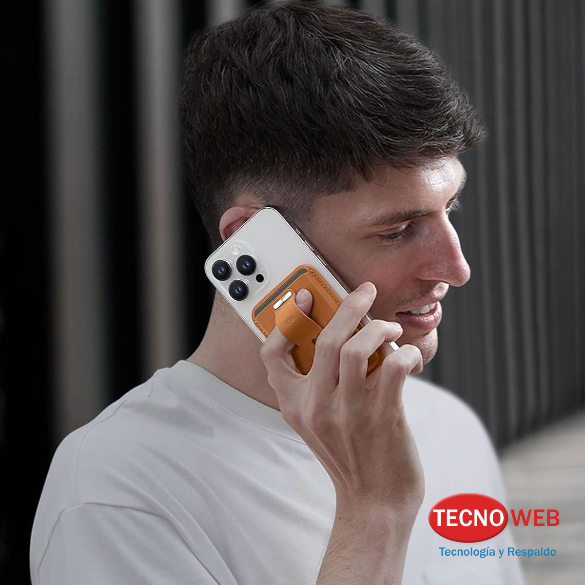 Porta Tarjetas MagSafe para iPhone Con soporte Para Dedo Marrón