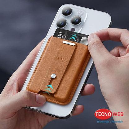 Porta Tarjetas MagSafe para iPhone Con soporte Para Dedo Marrón