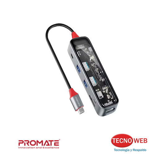 Hub Promate TransHub-lite 7 En 1 USB-C HDMI USB 3.0  SD