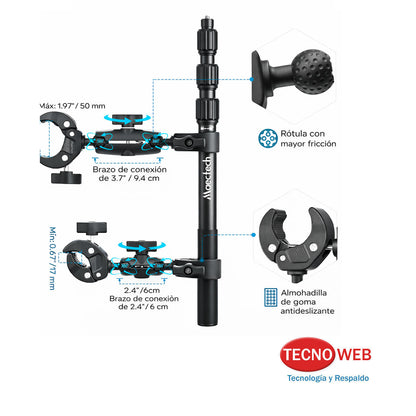 Soporte de caños para Motos doble agarre Cámara Insta360 Maectech