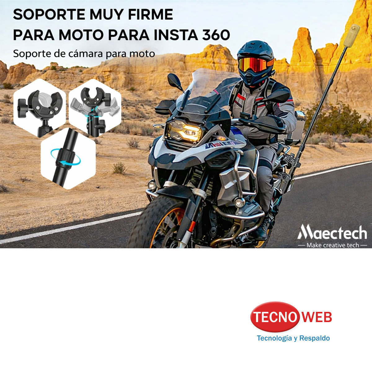Soporte de caños para Motos doble agarre Cámara Insta360 Maectech