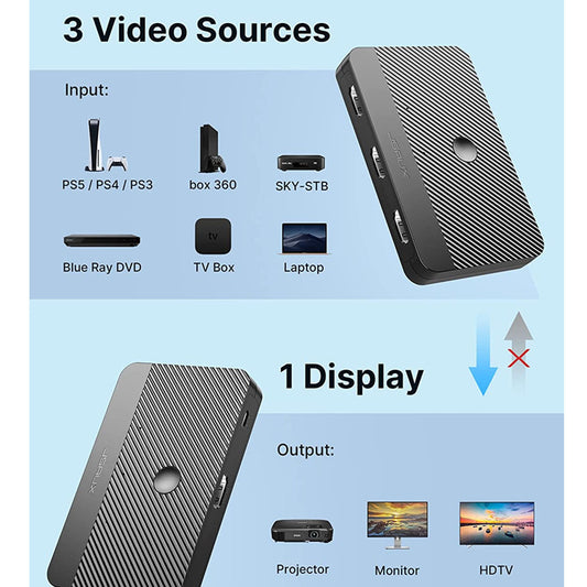 Switch HDMI 3 Entradas 1 Salida 4k  60hz