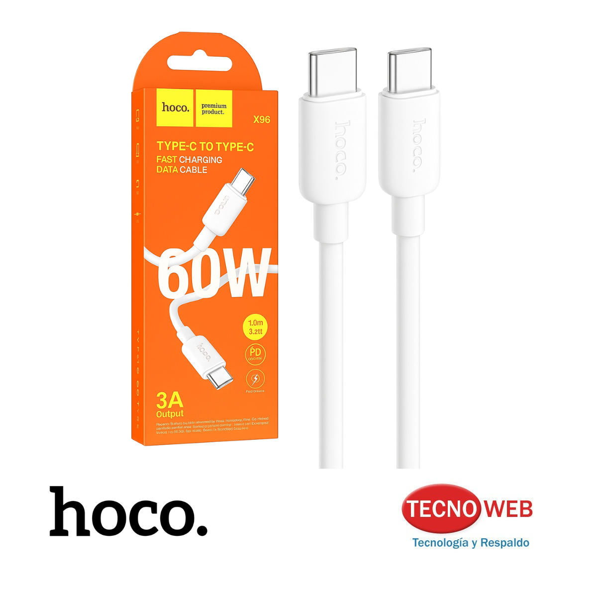 Cable Usb-c A Usb-c Carga Rápida 60w Hoco X96 Blanco