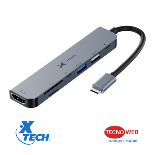 Hub USB-C 7 en 1 HDMI USB-A Lector Memorias SD y Micro SD - Xtech XTC-571